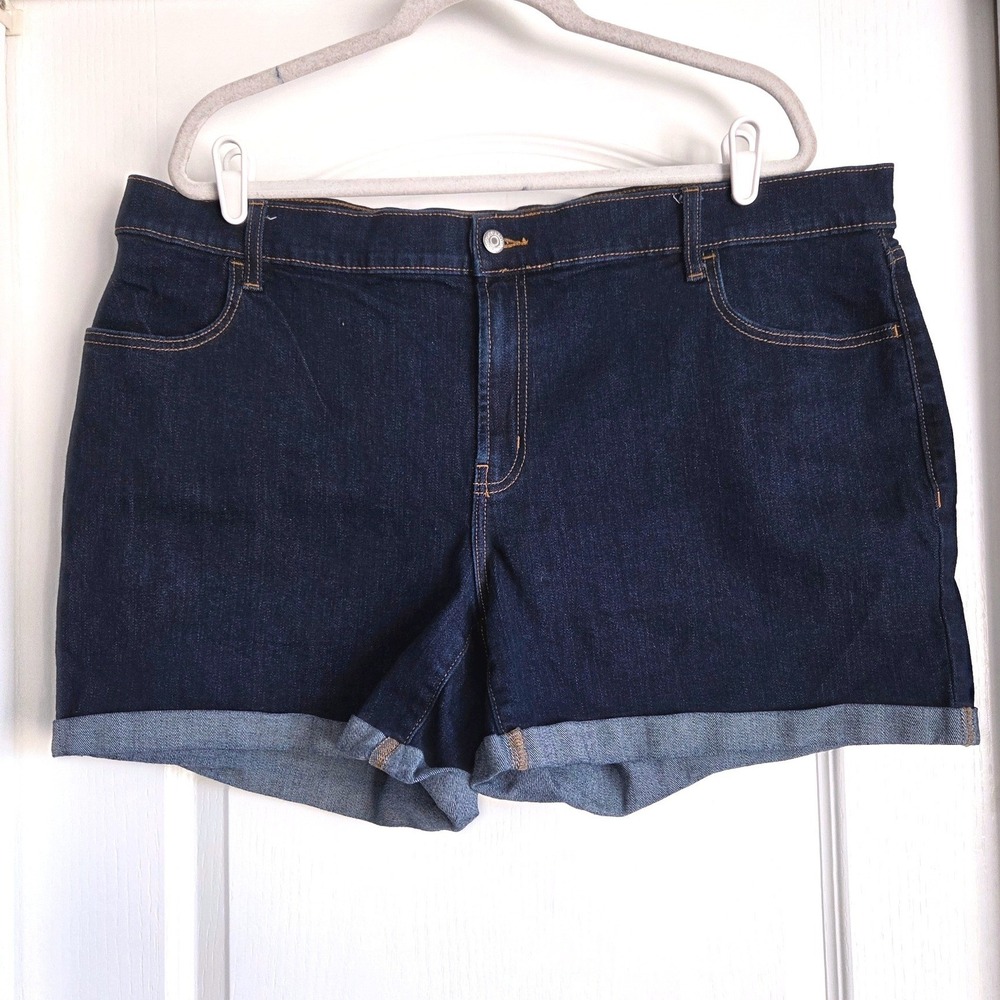 Old Navy Wow 5 Inch Dark Rinse Denim Cuffed Shorts Plus Size 20 Beachy Classic